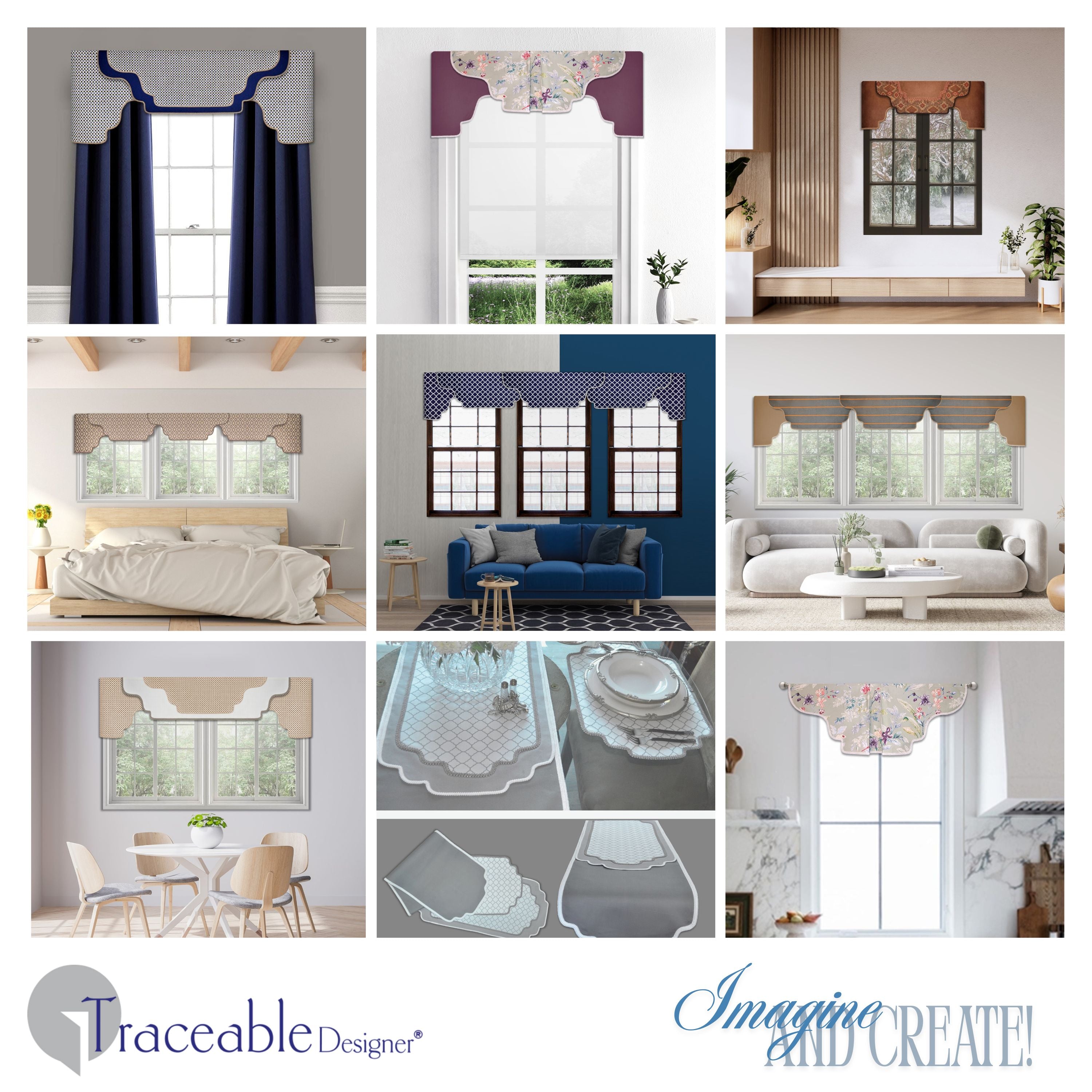 Traceable Designer arched no-sew rod pocket valance kit. Lined cornice styles are great for room darkening. Traceable design forms are the perfect sewing alternative for DIY projects. Use a standard curtain rod. Fit all window sizes.