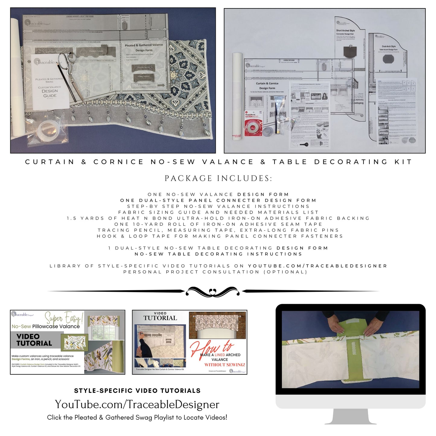 Multi-Style Curtain & Cornice Kit, Use Any Fabric to Make Custom Valances Without Sewing!