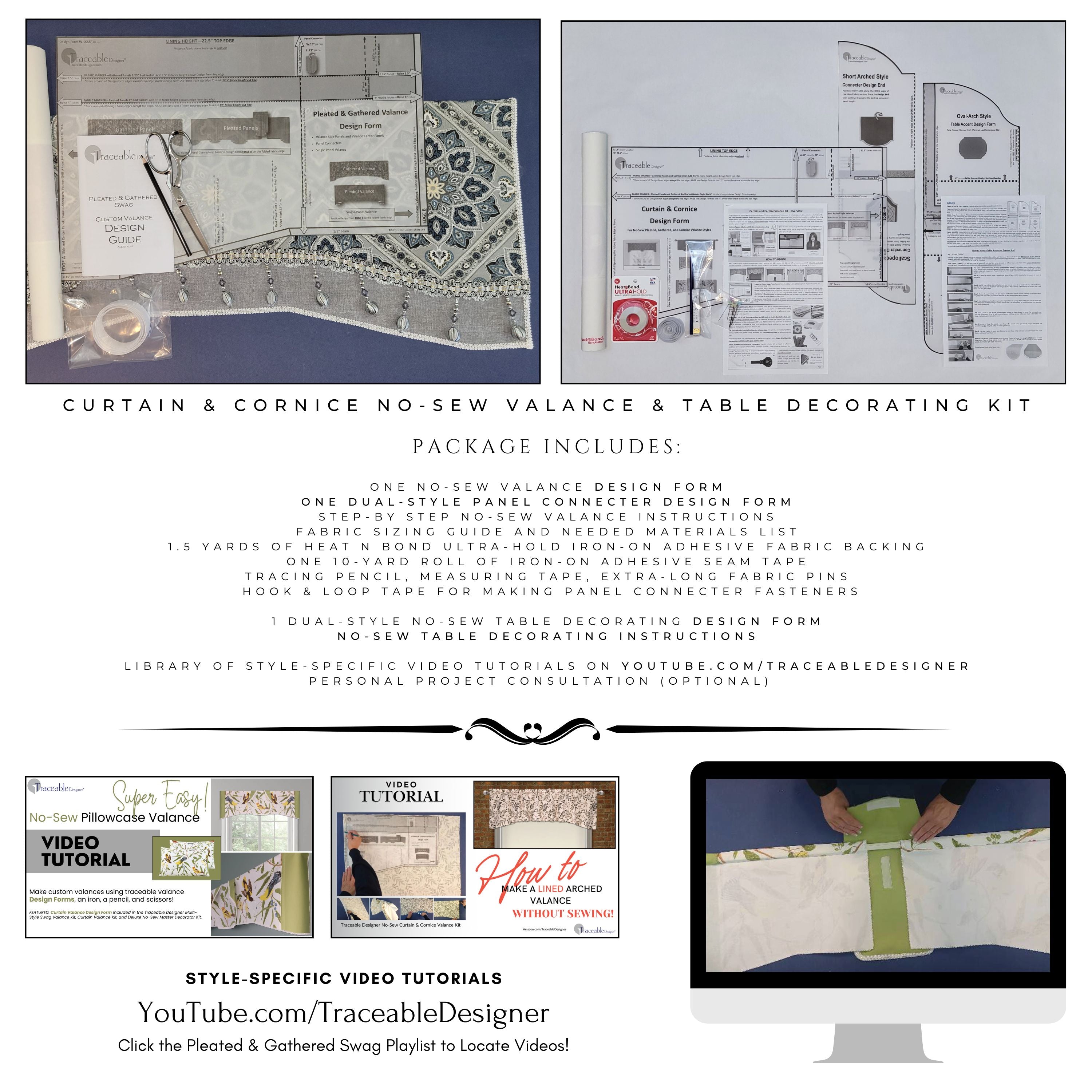 Traceable Designer® Curtain & Cornice Kit – Patented No-Sew Window Valance System