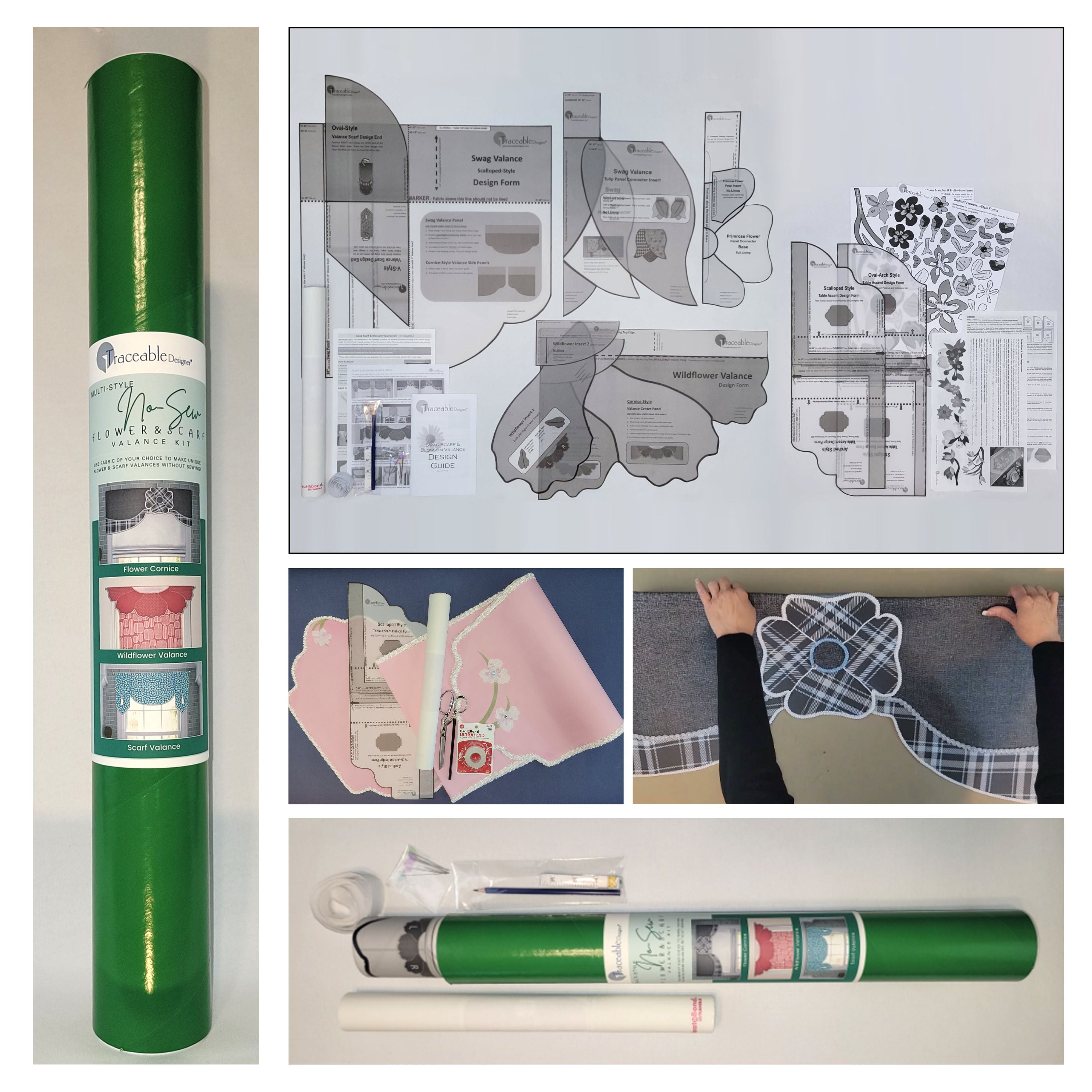 Traceable Designer no-sew blossomand scarf valance kit. Make custom valances without touching a sewing machine!