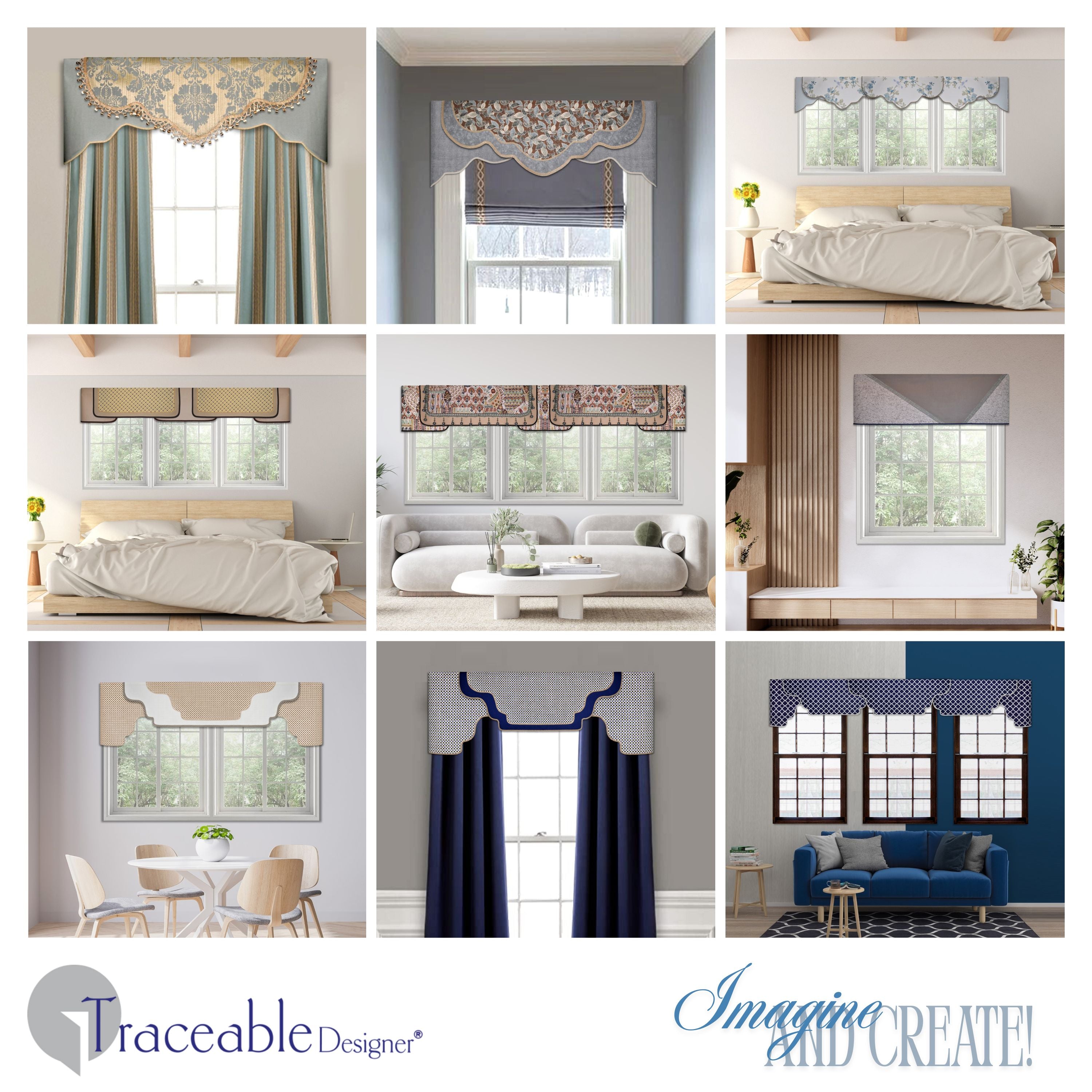 Traceable Designer multi-style no-sew cornice valance kit. Make custom curtains without sewing. Lined panels include a rod pocket for hanging on a curtain rod. Fit all window sizes and styles. Room darkening valance is perfect for traditional, modern, contemporary , farmhouse decor.
