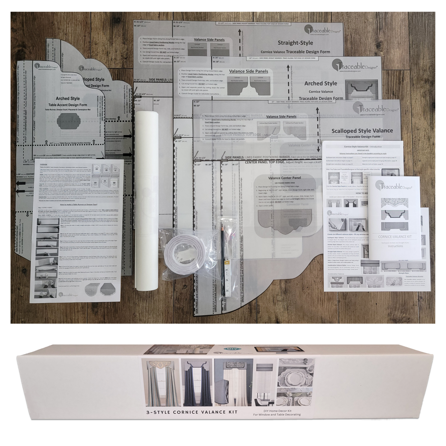 Traceable Designer multi-style cornice valance kit for DIY home decoraing