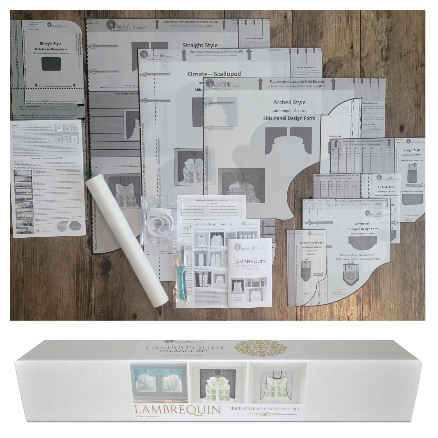 Traceable Designer multi-style lambrequin valance kit for DIY home decoraing