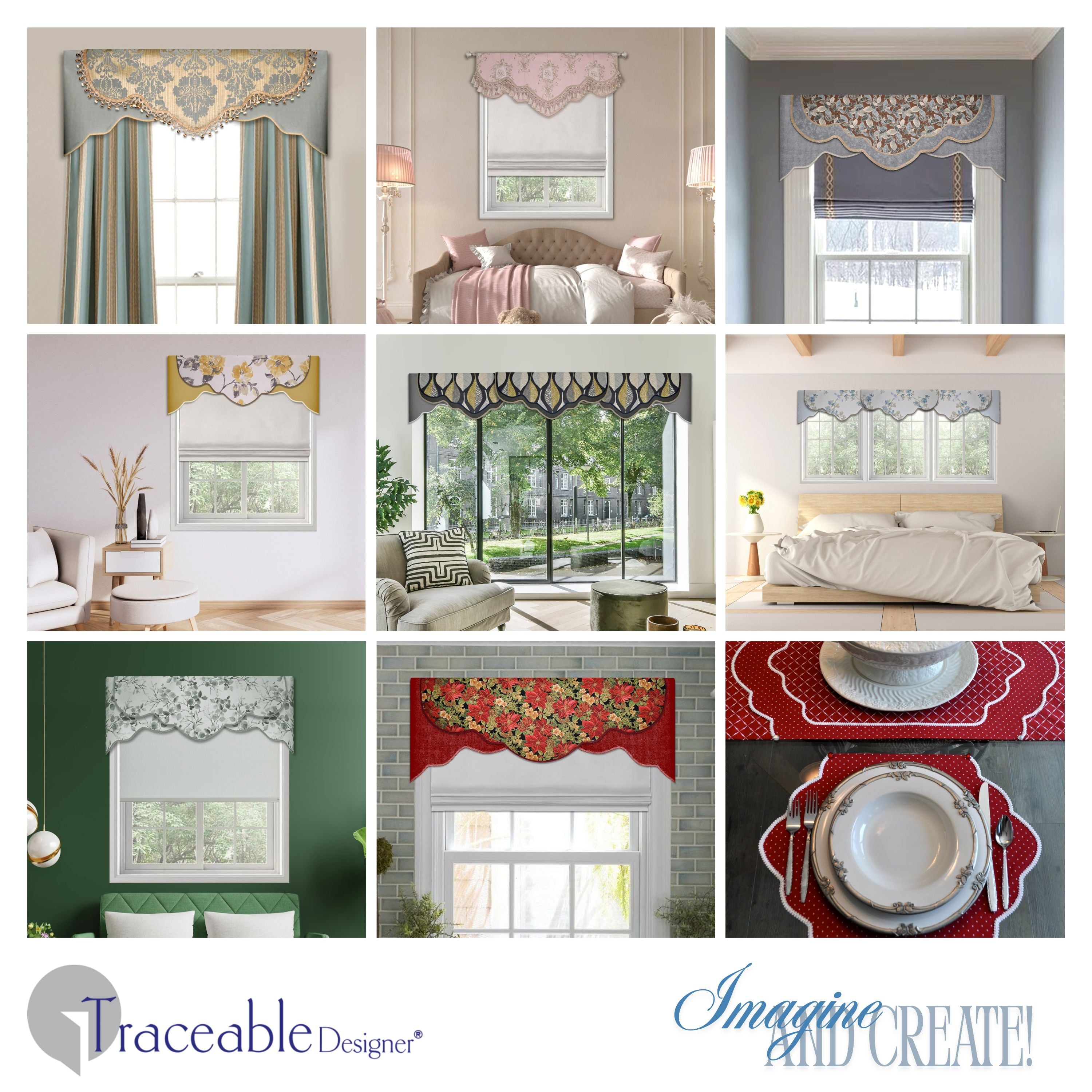 Traceable Designer scalloped style no-sew valance kit. Make rod pocket curtains for kitchen, bedroom, living room. The perfect sewing alternative for DIY custom window projects. Use a standard curtain rod no wood board or Styrofoam base needed.