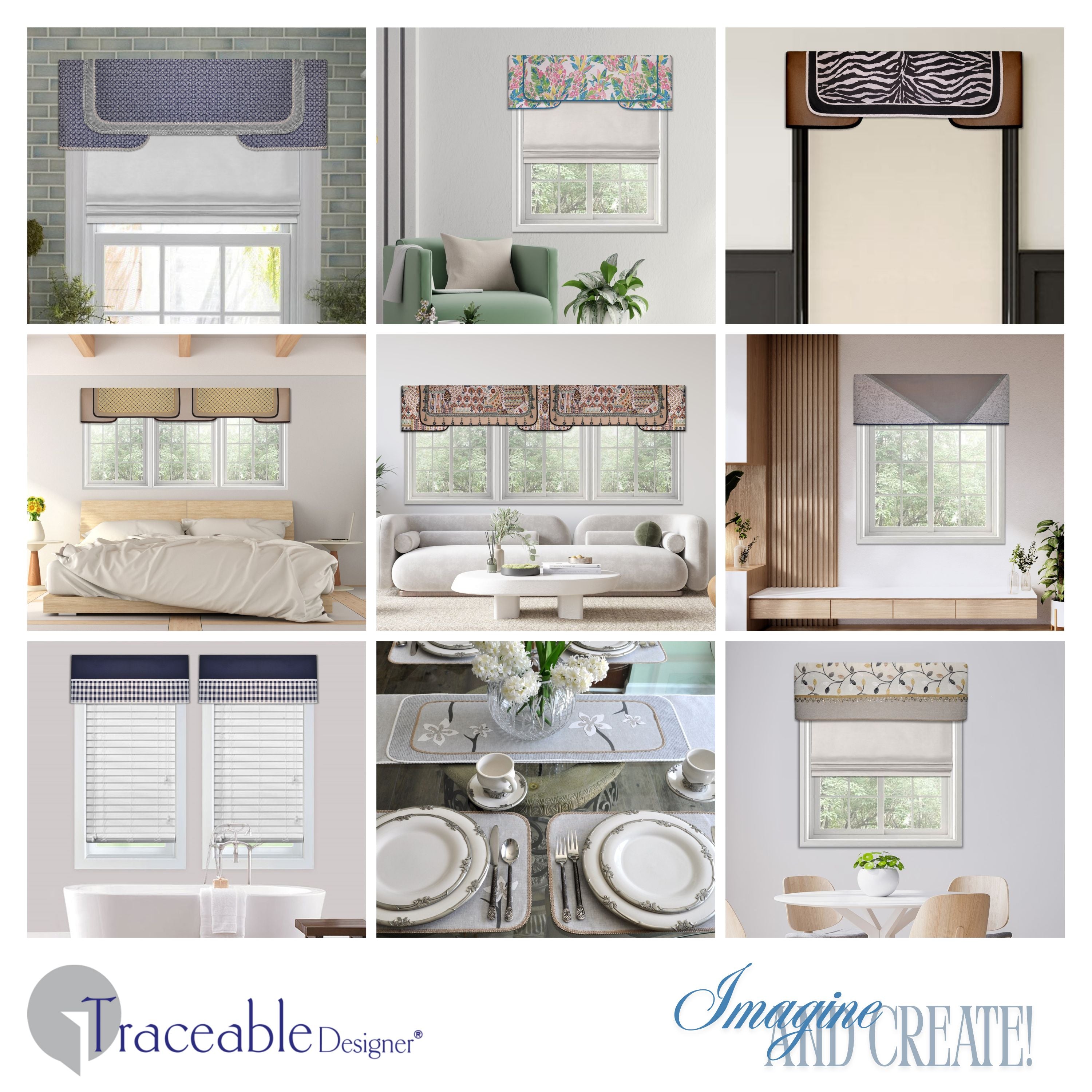 Traceable Designer straight no-sew rod pocket valance kit. Lined Lambrequin cornice styles are great for room darkening. Traceable design forms are the perfect sewing alternative for DIY projects. Use a standard curtain rod. Fit all window sizes.