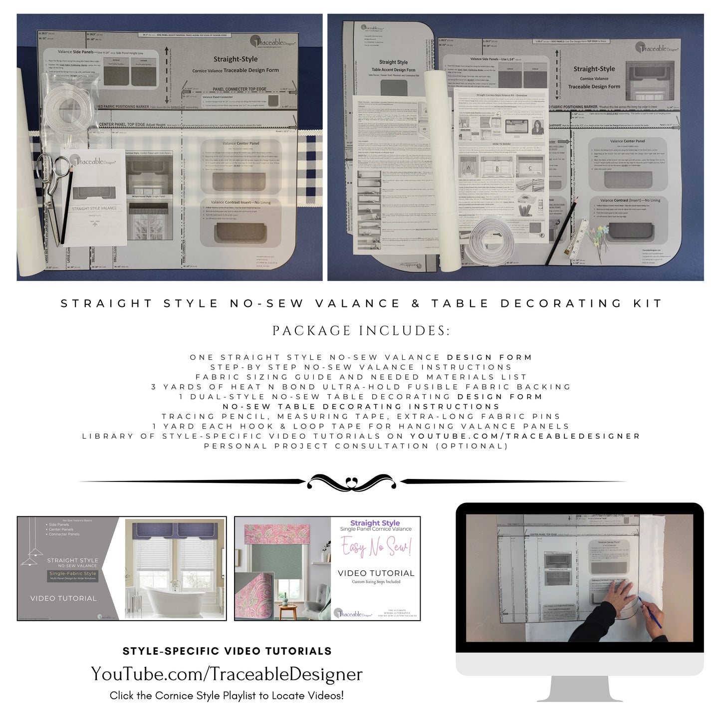 Traceable Designer straight style no-sew valance kit. Make rod pocket curtains for any room decor. No-sew design forms are the perfect sewing alternative for DIY window projects. Use a standard curtain rod no wood board or Styrofoam base needed.