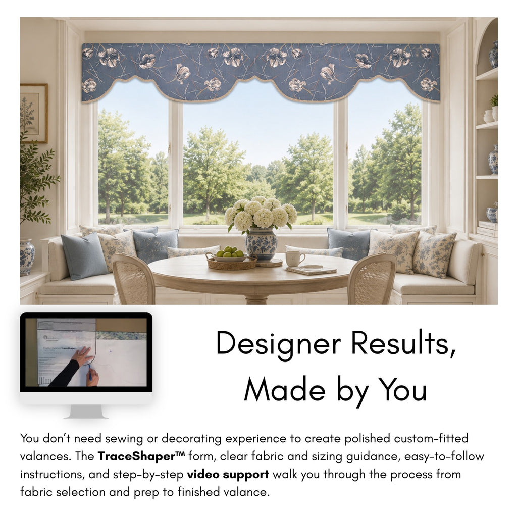 Traceable Designer Scalloped Cornice-Style Valance Kit | Rod-Pocket Valance | Fits All Window Sizes | Reusable No-Sew Fabric-Shaping Form