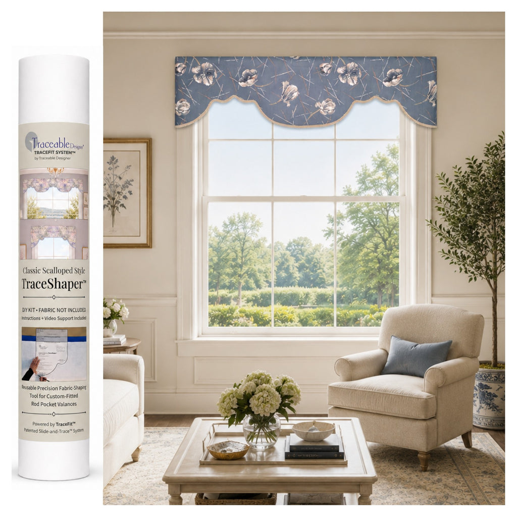 Traceable Designer Scalloped Cornice-Style Valance Kit | Rod-Pocket Valance | Fits All Window Sizes | Reusable No-Sew Fabric-Shaping Form
