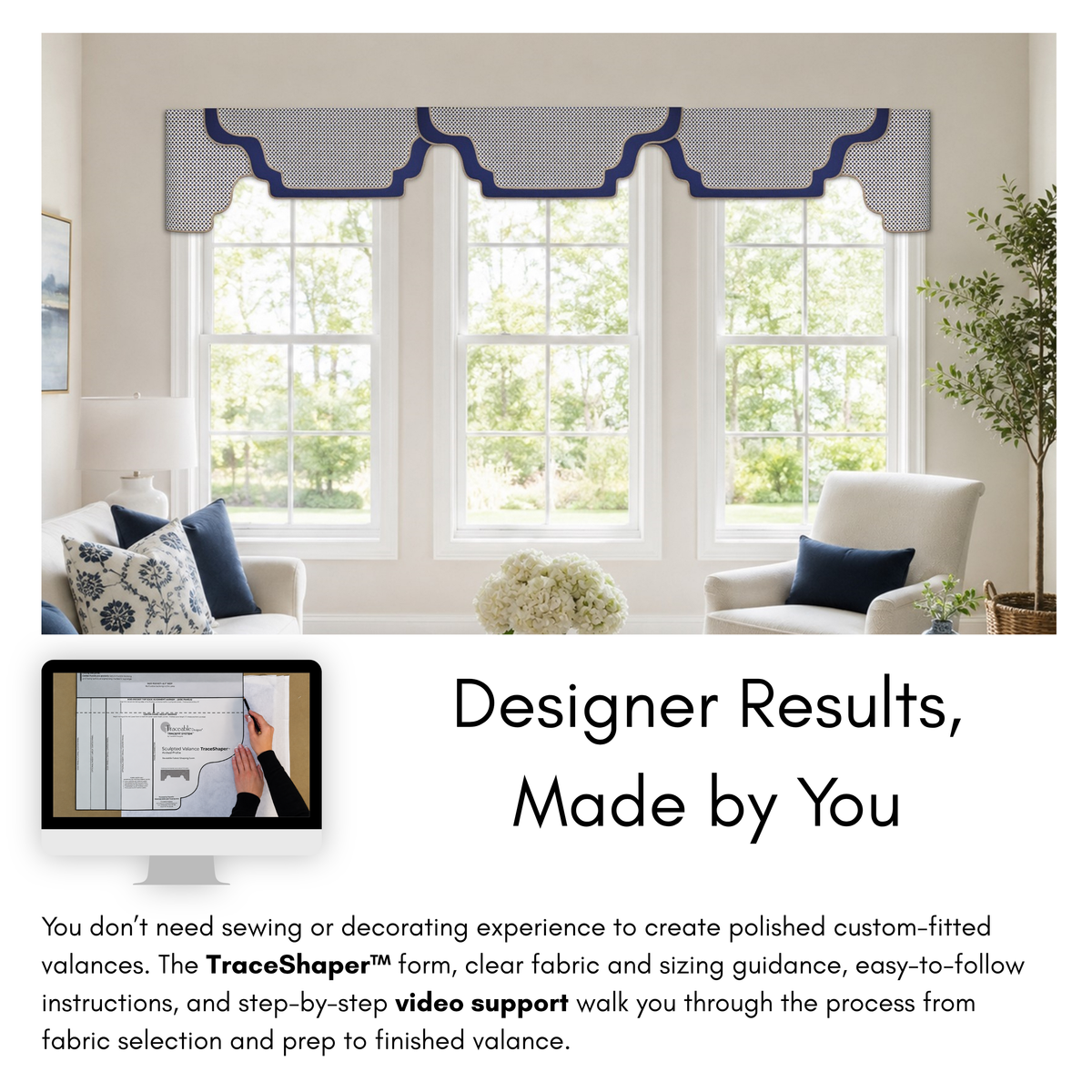 Multi-Style Cornice-Valance Kit | 3 Styles | No-Sew Fabric-Shaping Forms | All Window Sizes | by Traceable Designer®