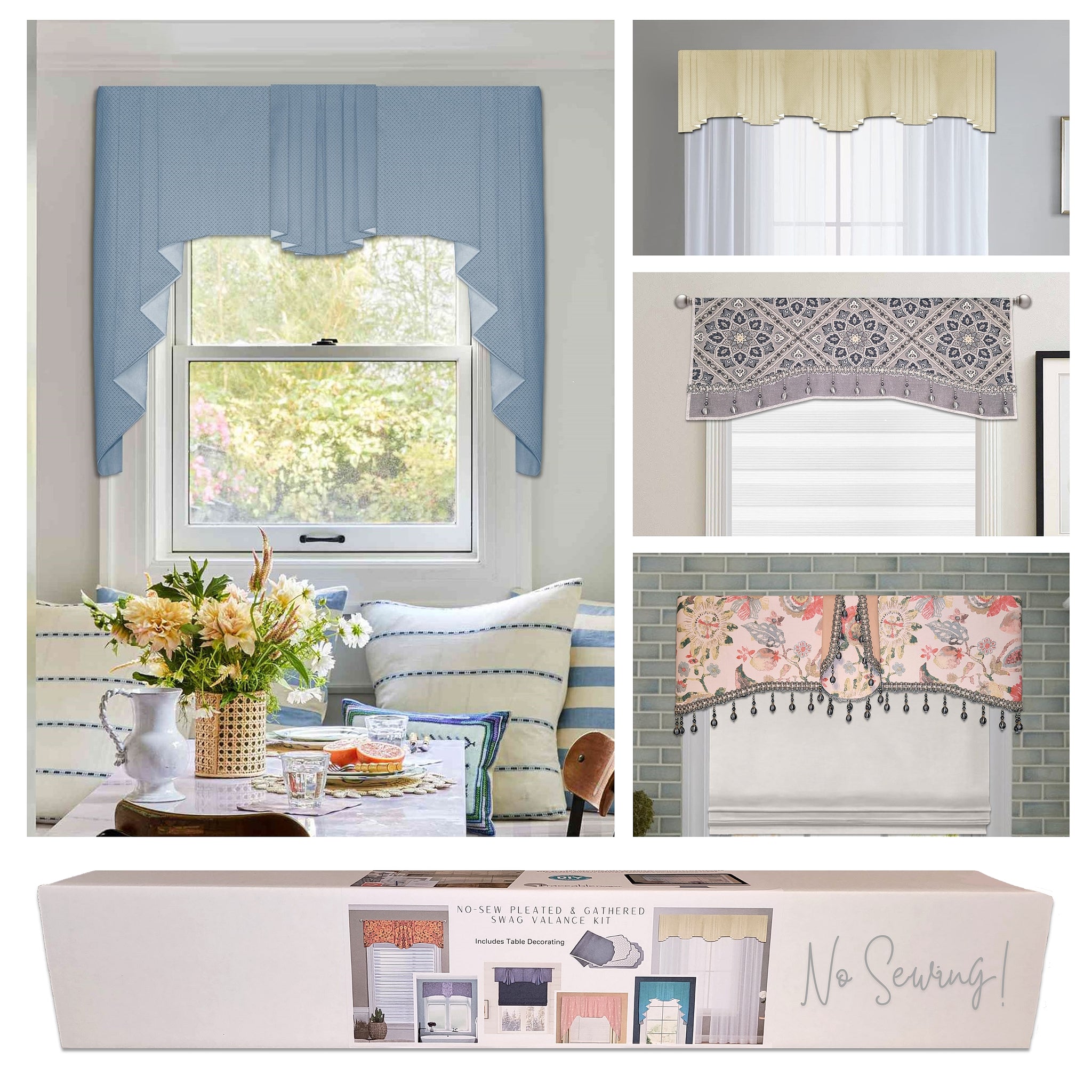 Swag Pattern No-Sew Pleated Swag & Curtain Kit, Custom Valance Sewing Alternative ...
