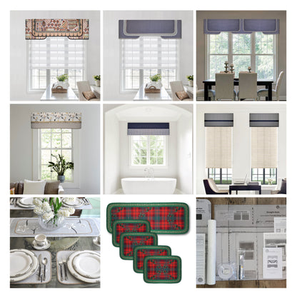 Traceable Designer no-sew straight style valance kit. Make rod pocket curtains for kitchen, bedroom, living room. The perfect sewing alternative for DIY custom window projects. Use valances over drapes, shades, louvered blinds.
