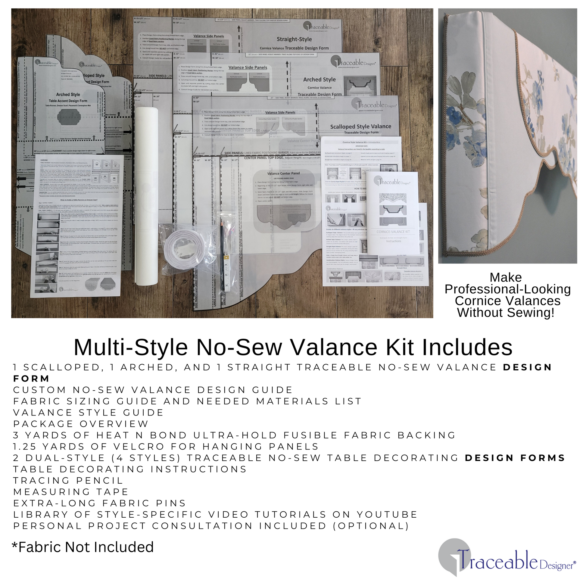 Multi-Style Cornice Kit, Custom Valance Sewing Alternative, Room Darkening, Rod Pocket