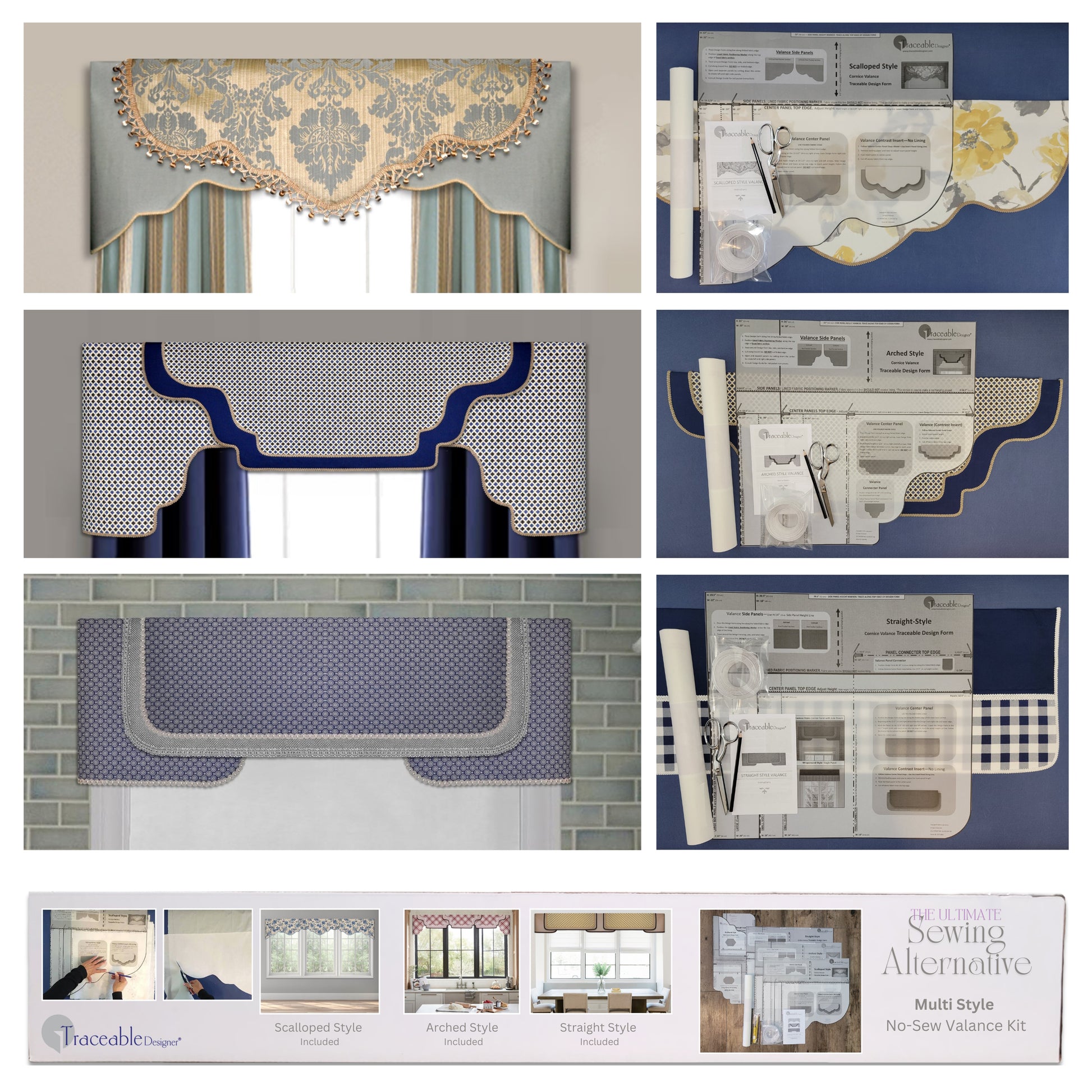Multi-Style Cornice Kit, Custom Valance Sewing Alternative, Room Darkening, Rod Pocket