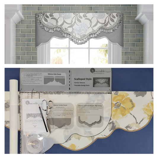 Traceable Designer scalloped style no-sew valance kit. Make rod pocket curtains for kitchen, bedroom, living room. The perfect sewing alternative for DIY custom window projects. Use a standard curtain rod no wood board or Styrofoam base needed.