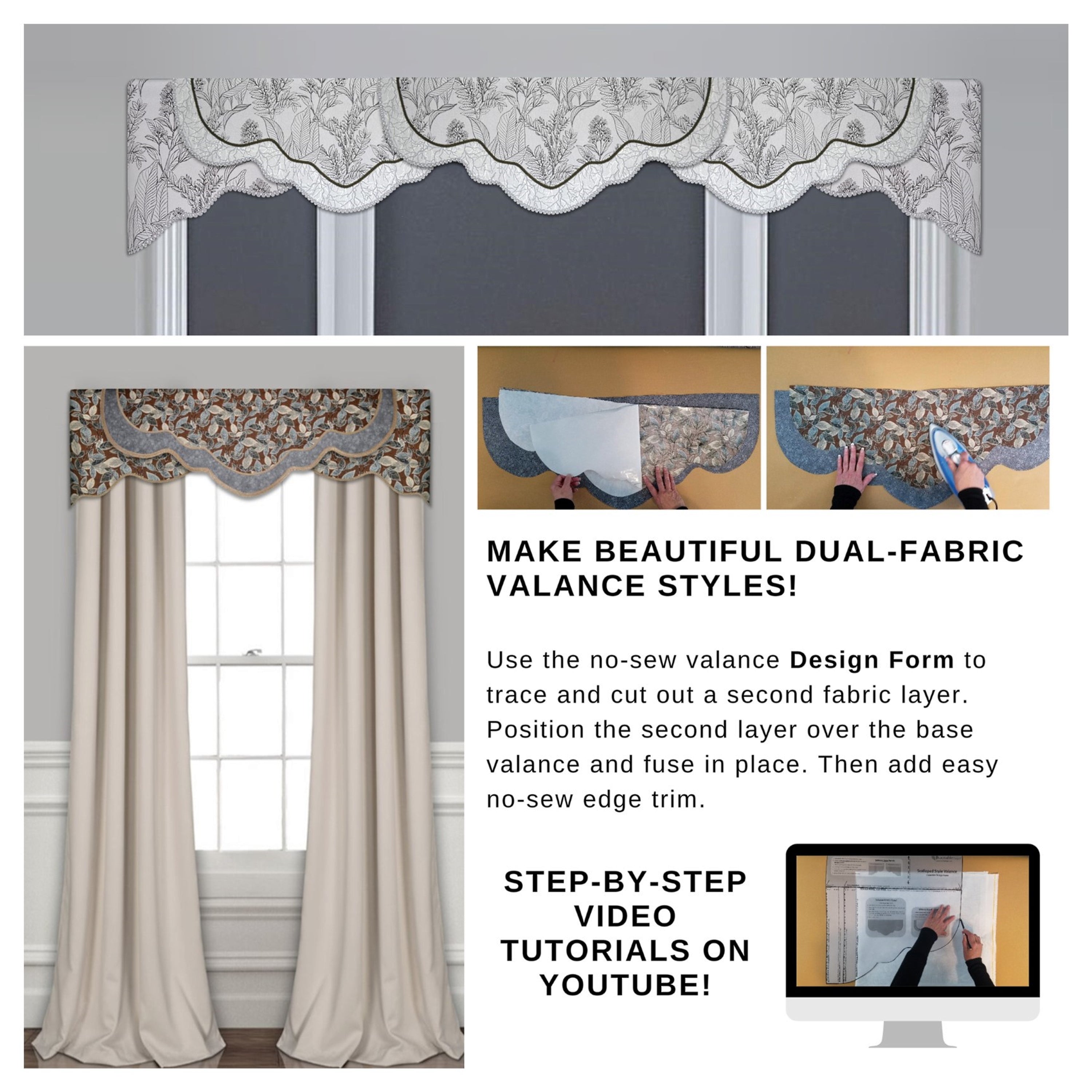 Scalloped Valance Kit for Bedroom, Kitchen, Living Room, No-Sewing ...
