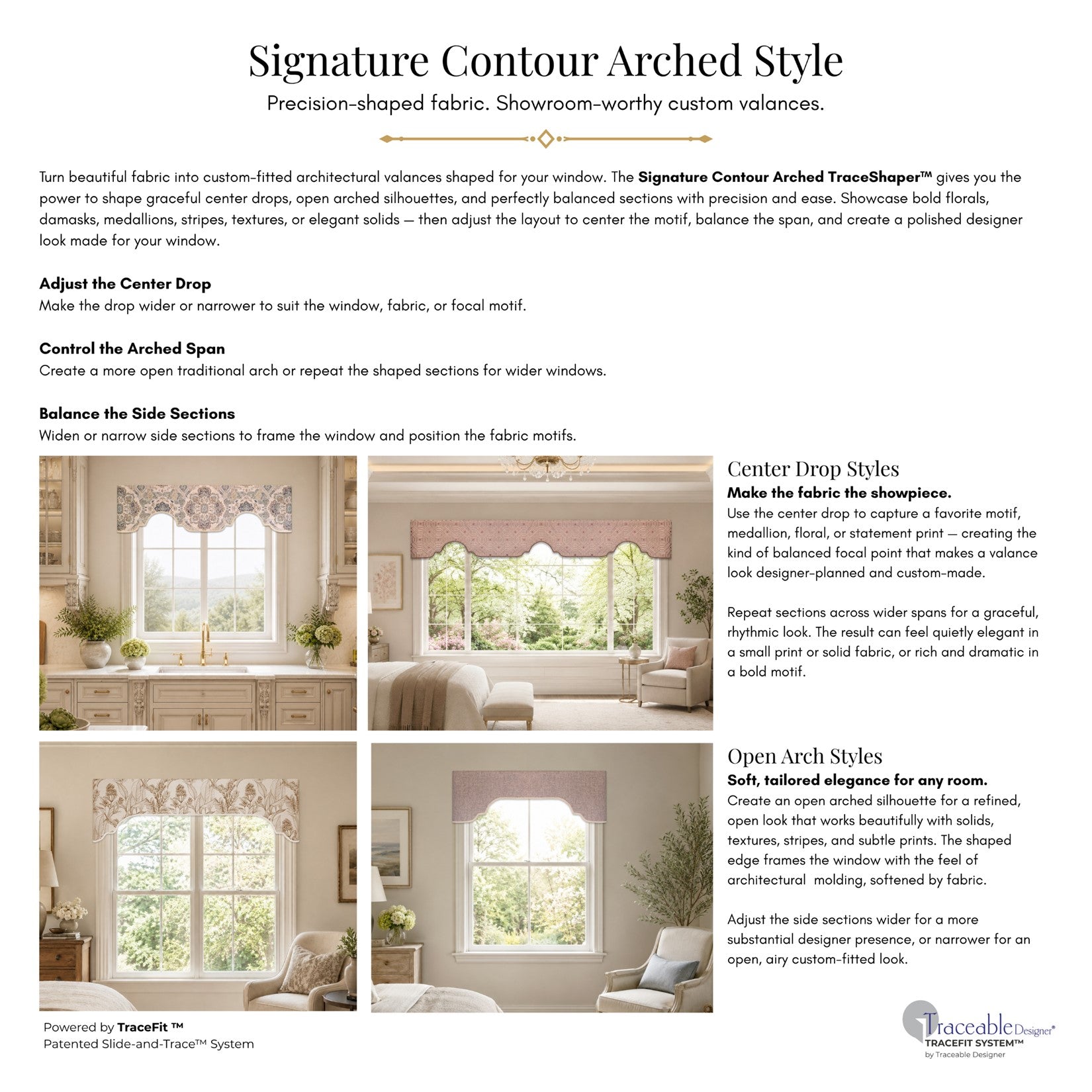 Traceable Designer® Signature Contour Arched TraceShaper™ Valance Kit | No-Sew Custom-Fitted Valance