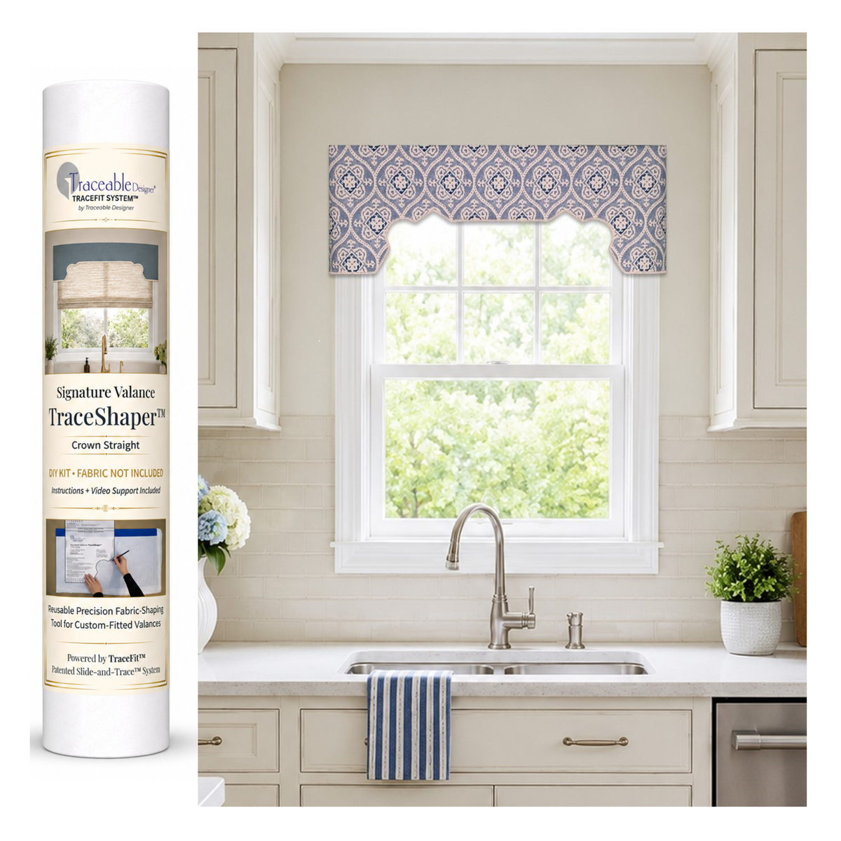 Crown Straight Window Valance Kit | Rod-Pocket | Fits All Window Sizes | No-Sew Fabric-Shaping Form by Traceable Designer®