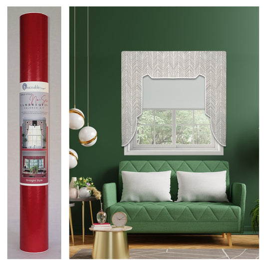 Traceable Designer straight no-sew rod pocket lambrequin valance kit. Lined Lambrequin cornice styles are great for room darkening. Traceable design forms are the perfect sewing alternative for DIY custom window treatments. Use a standard curtain rod. Fit all window sizes.

