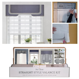 Traceable Designer No-Sew Straight & Layered-Style Cornice Valance & Table Decorating Kit for DIY Home Decorating