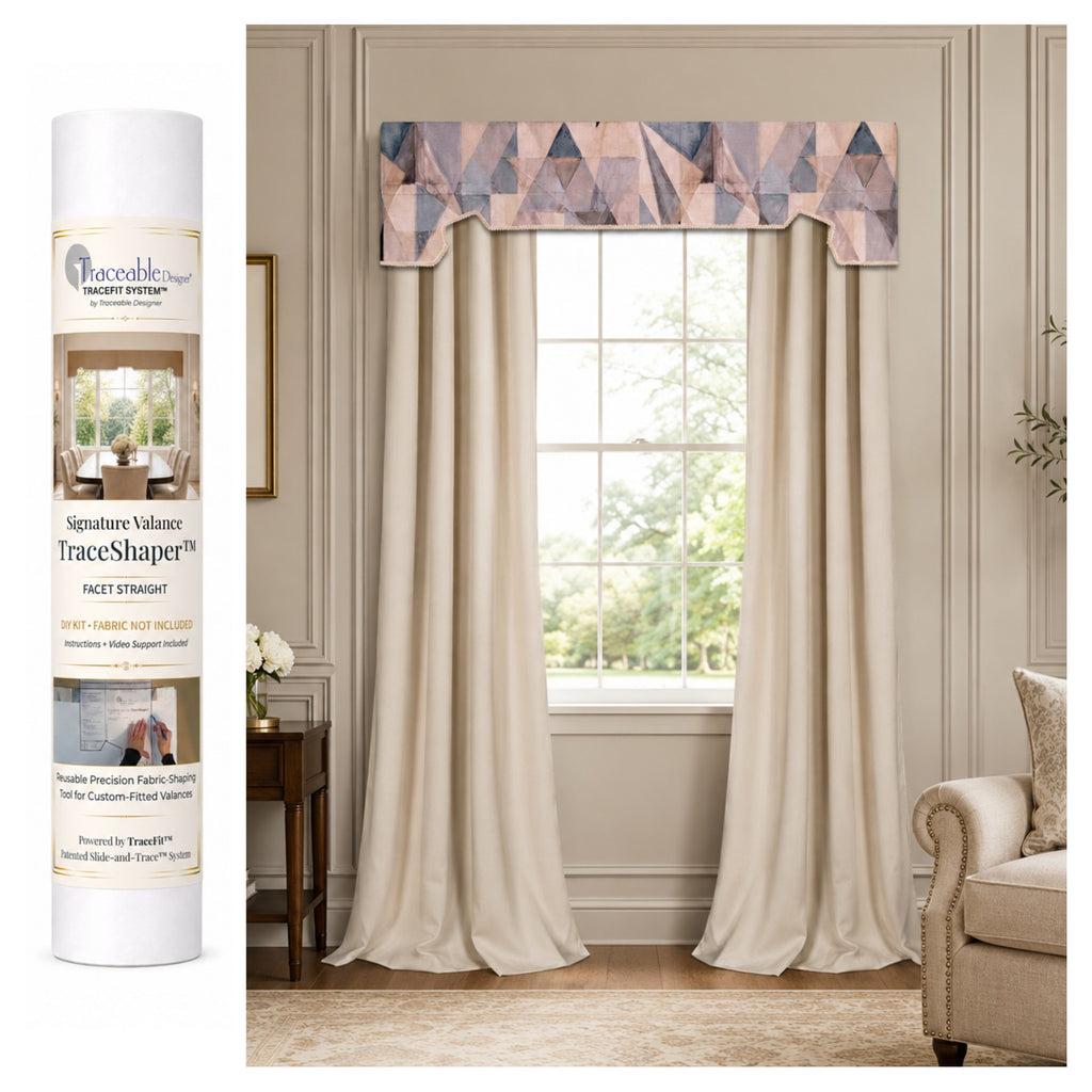 Traceable Designer Signature Facet Straight no-sew valance kit for making custom rod-pocket cornice-style valances without sewing