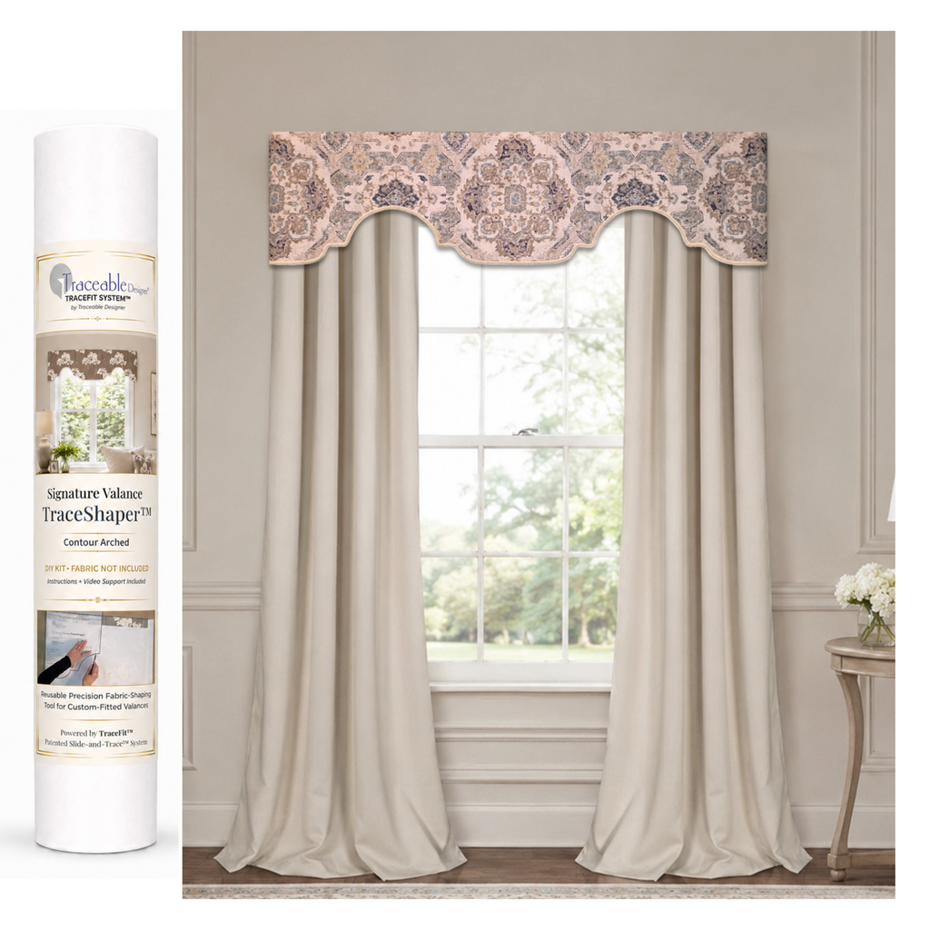 Traceable Designer Signature Contour Arched no-sew valance kit for making custom rod-pocket cornice-style valances without sewing
