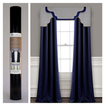 Traceable Designer arched no-sew rod pocket valance kit. Lined cornice styles are great for room darkening. Traceable design forms are the perfect sewing alternative for DIY projects. Use a standard curtain rod. Fit all window sizes. 
