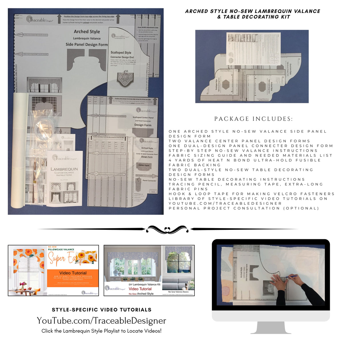 Traceable Designer® Arched Lambrequin Kit – No-Sew Window Valance