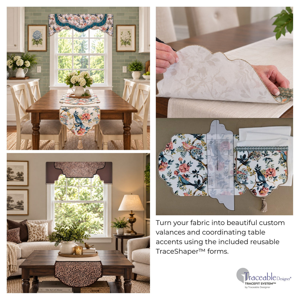 Traceable Designer multi-style no-sew cornice valance kit. Make custom curtains without sewing. Lined panels include a rod pocket for hanging on a curtain rod. Fit all window sizes and styles. Room darkening valance is perfect for traditional, modern, contemporary , farmhouse decor.