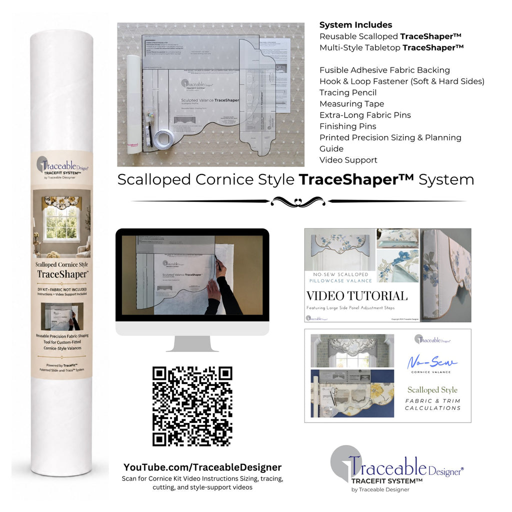 Traceable Designer scalloped style no-sew valance kit. Make rod pocket curtains for kitchen, bedroom, living room. The perfect sewing alternative for DIY custom window projects. Use a standard curtain rod no wood board or Styrofoam base needed.
