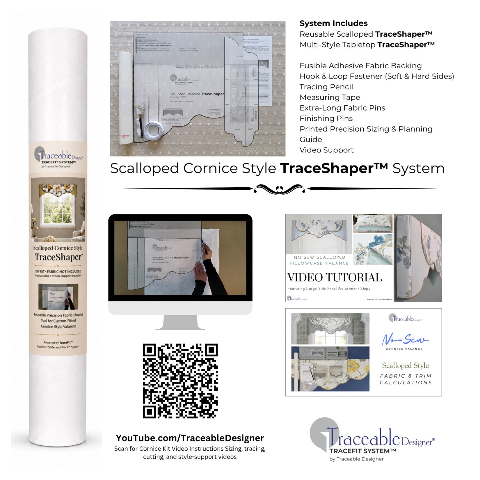 Traceable Designer scalloped style no-sew valance kit. Make rod pocket curtains for kitchen, bedroom, living room. The perfect sewing alternative for DIY custom window projects. Use a standard curtain rod no wood board or Styrofoam base needed.
