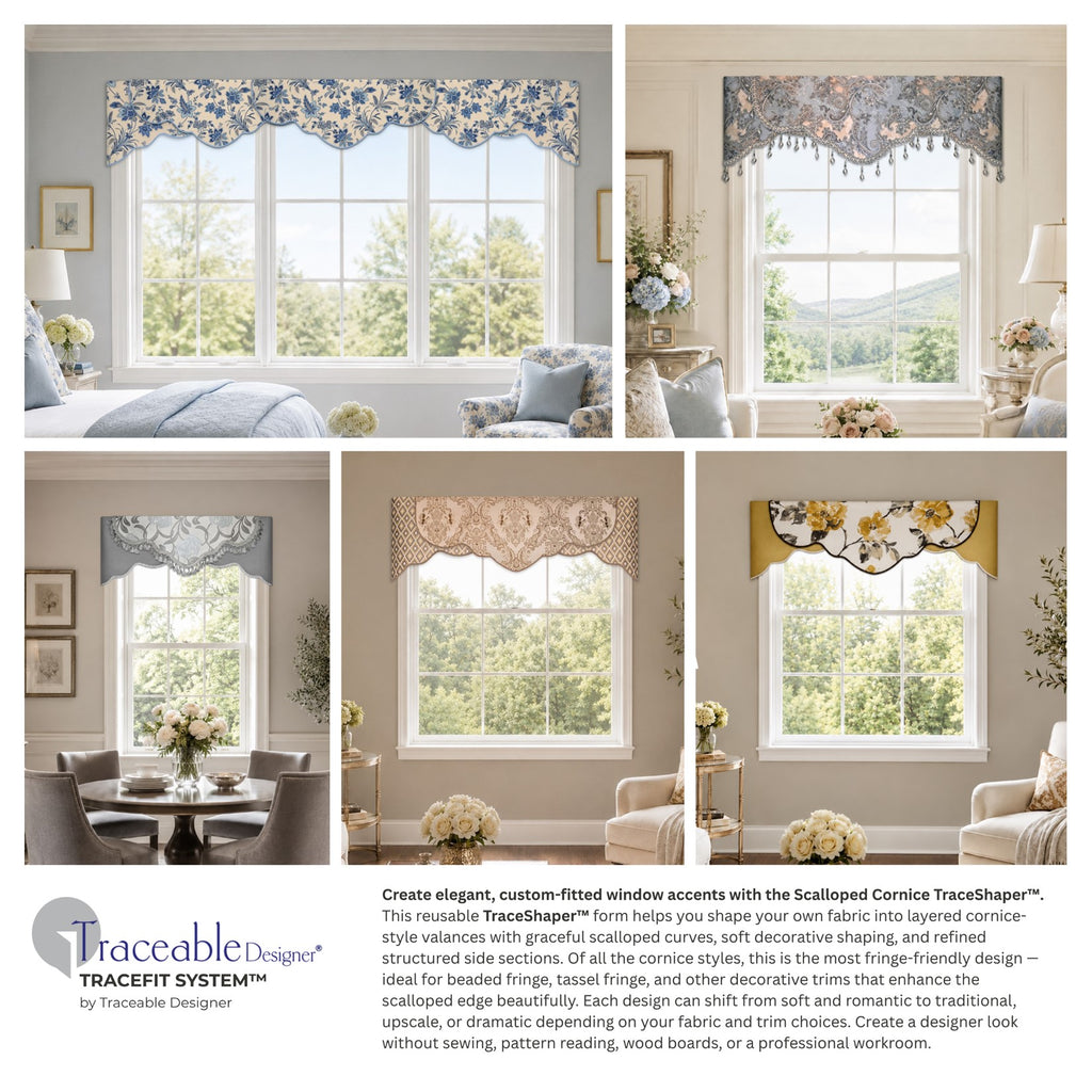 Traceable Designer scalloped style no-sew valance kit. Make rod pocket curtains for kitchen, bedroom, living room. The perfect sewing alternative for DIY custom window projects. Use a standard curtain rod no wood board or Styrofoam base needed.