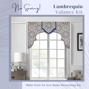 Traceable Designer no-sew lambrequin valance kit includes 3 cornice valance styles 