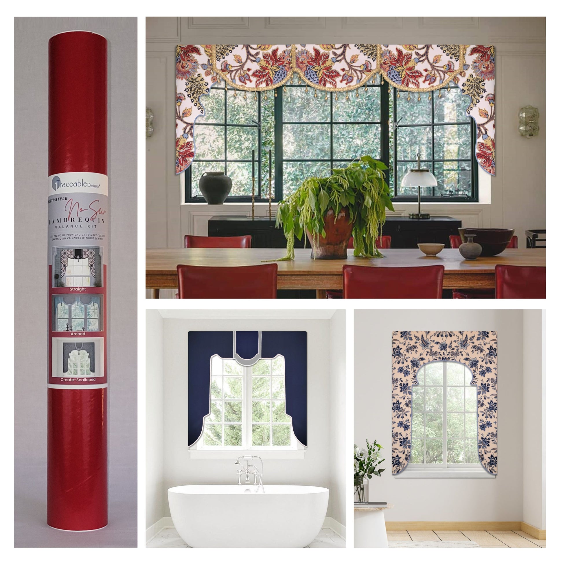 Multi-Style Lambrequin Kit, Custom Valance Sewing Alternative, Room Darkening, Rod Pocket