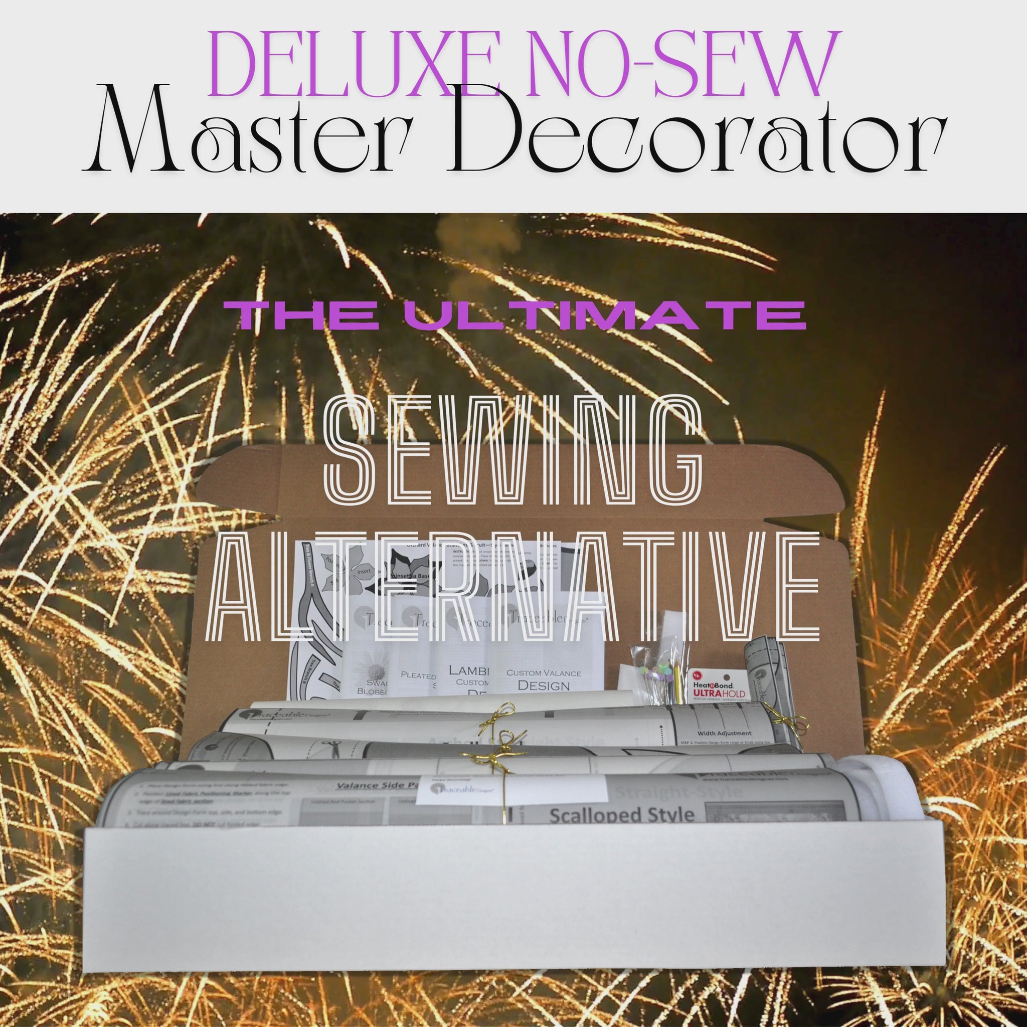 Traceable Designer Deluxe valance kit is the ultimate sewing alternative for custom window tretments! Make Lined professional window treatments using patented traceable no-sew forms, an iron, a pencil, and scissors. Rod pocket styles for curtain rods. Fit all window sizes and styles.
