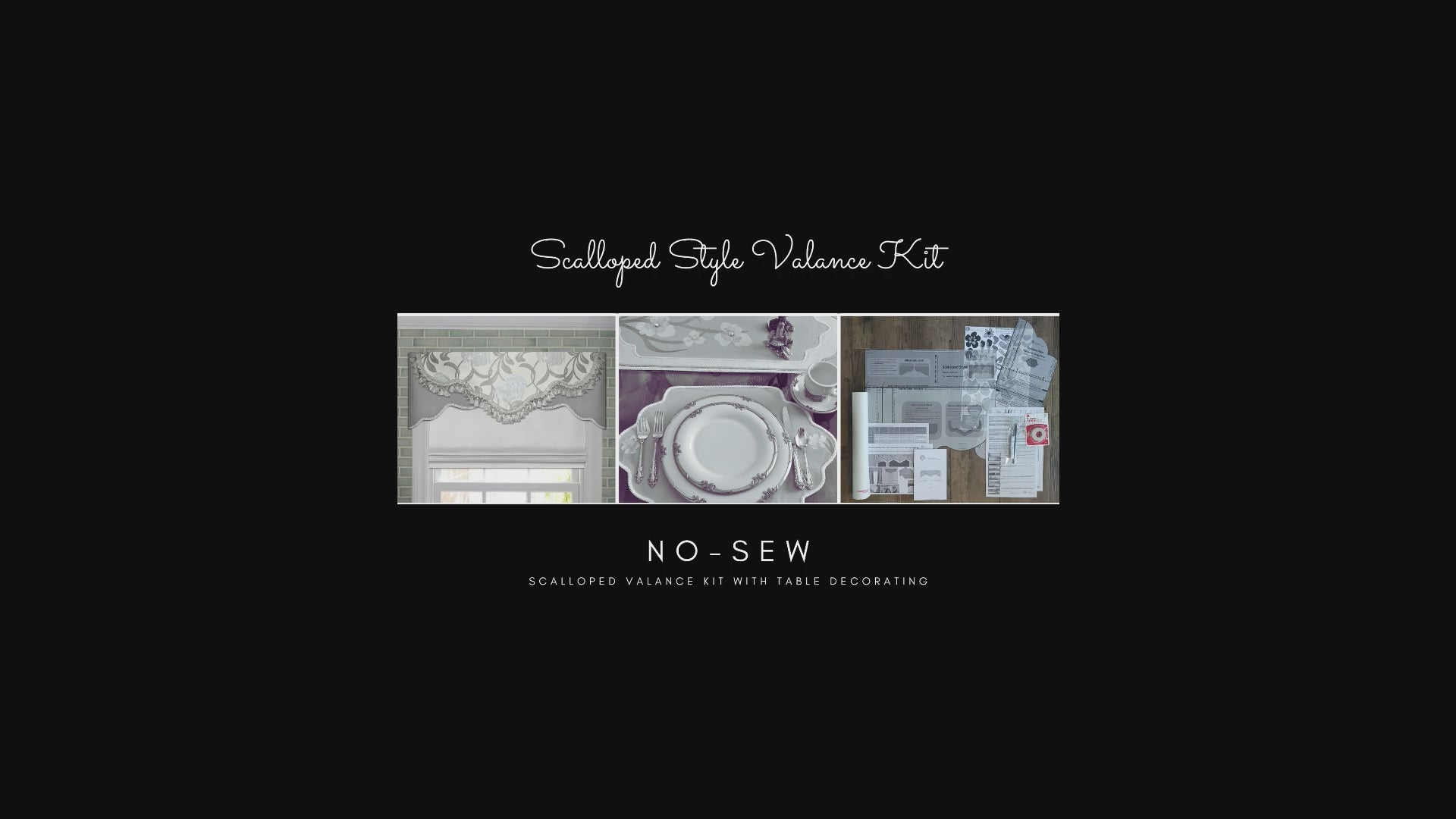 Traceable Designer no-sew scalloped style valance kit. Make rod pocket curtains for kitchen, bedroom, living room. The perfect sewing alternative for DIY custom window projects. Use valances over drapes, shades, louvered blinds.