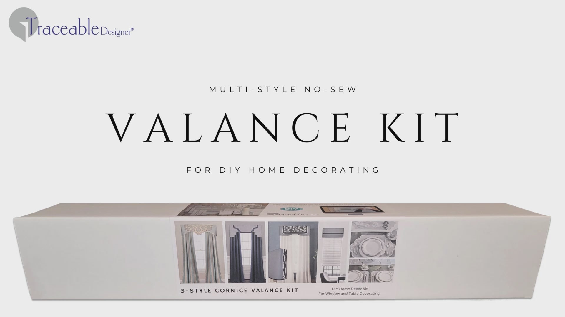 Traceable Designer multi-style no-sew cornice valance kit. Make custom curtains without sewing. Lined panels include a rod pocket for hanging on a curtain rod. Fit all window sizes and styles. Room darkening valance is perfect for traditional, modern, contemporary , farmhouse decor.