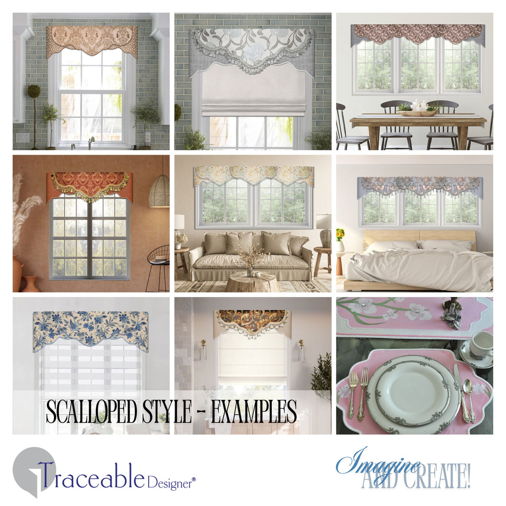 Traceable Designer scalloped style no-sew valance kit. Make rod pocket curtains for kitchen, bedroom, living room. The perfect sewing alternative for DIY custom window projects. Use a standard curtain rod no wood board or Styrofoam base needed.