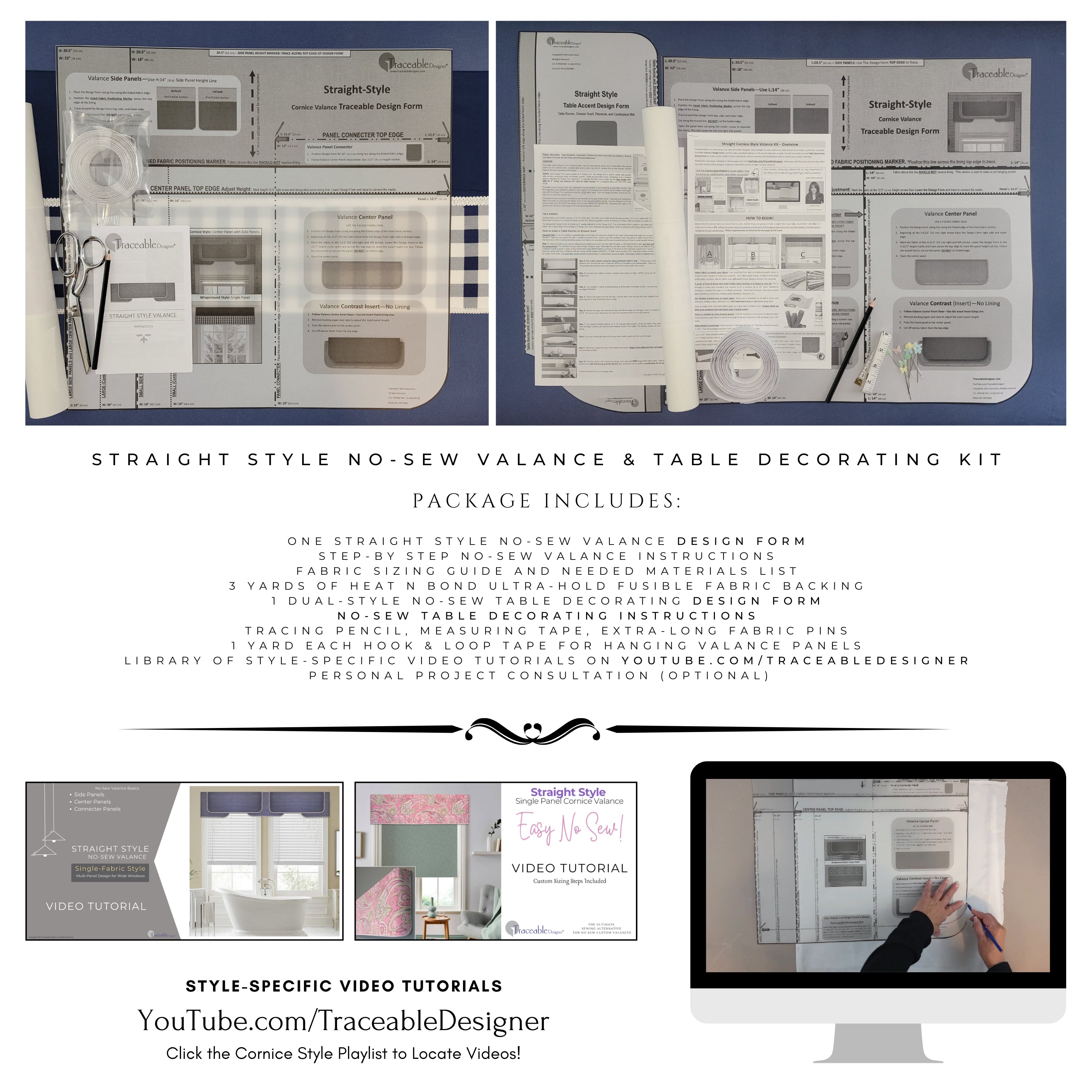 Traceable Designer straight style no-sew valance kit. Make rod pocket curtains for any room decor. No-sew design forms are the perfect sewing alternative for DIY window projects. Use a standard curtain rod no wood board or Styrofoam base needed.
