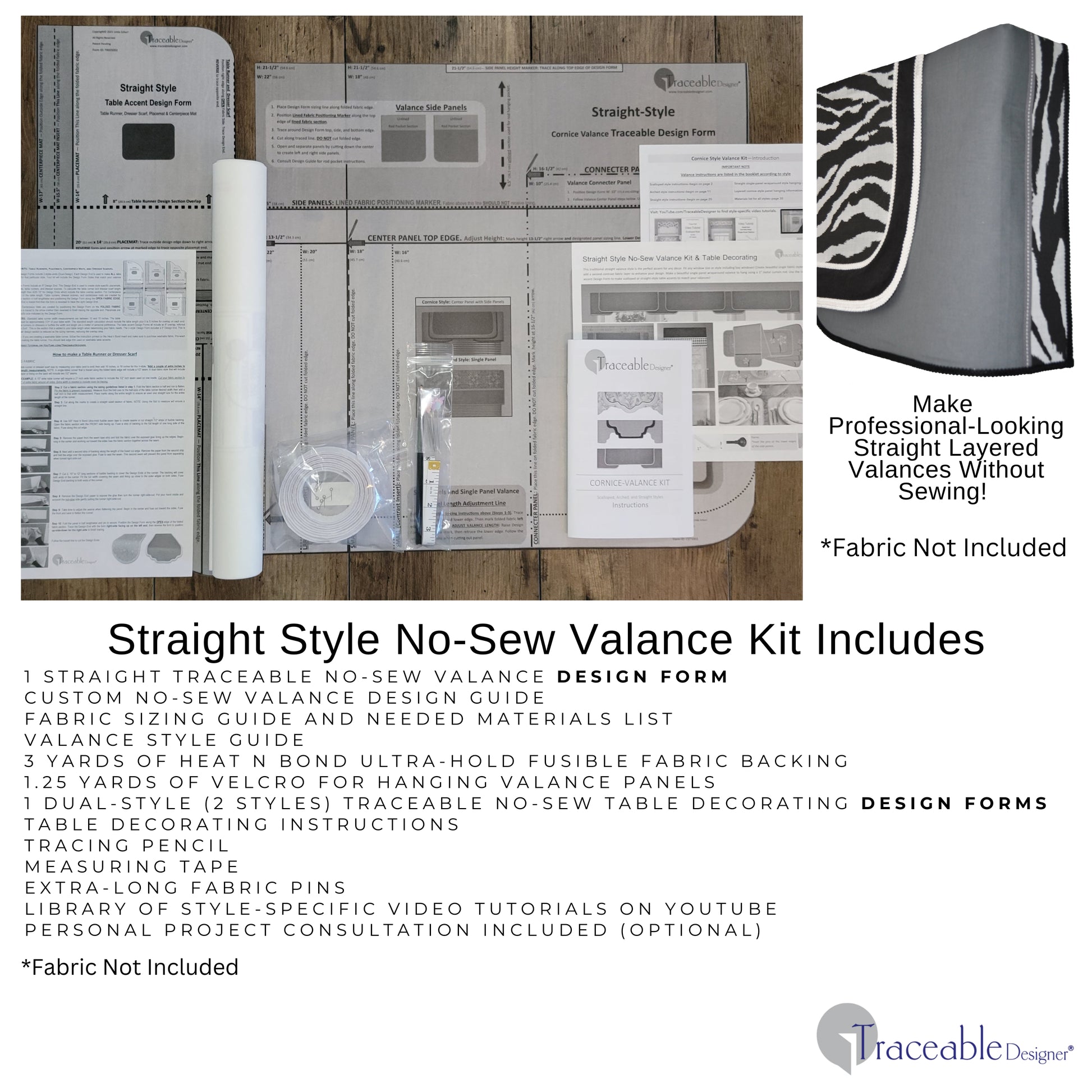 Straight Cornice Kit, Custom Valance, Sewing Alternative, Room Darkening, Rod Pocket