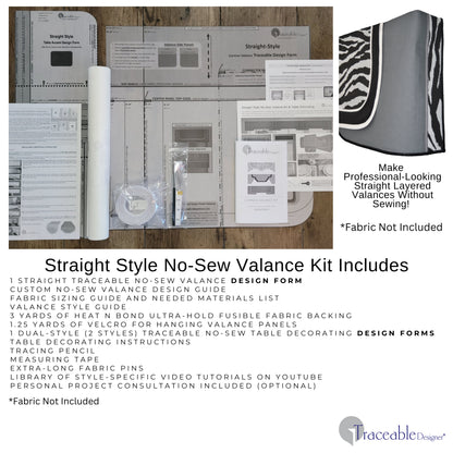 Traceable Designer straight style no-sew valance kit. Make rod pocket curtains for any room decor. No-sew design forms are the perfect sewing alternative for DIY window projects. Use a standard curtain rod no wood board or Styrofoam base needed.
