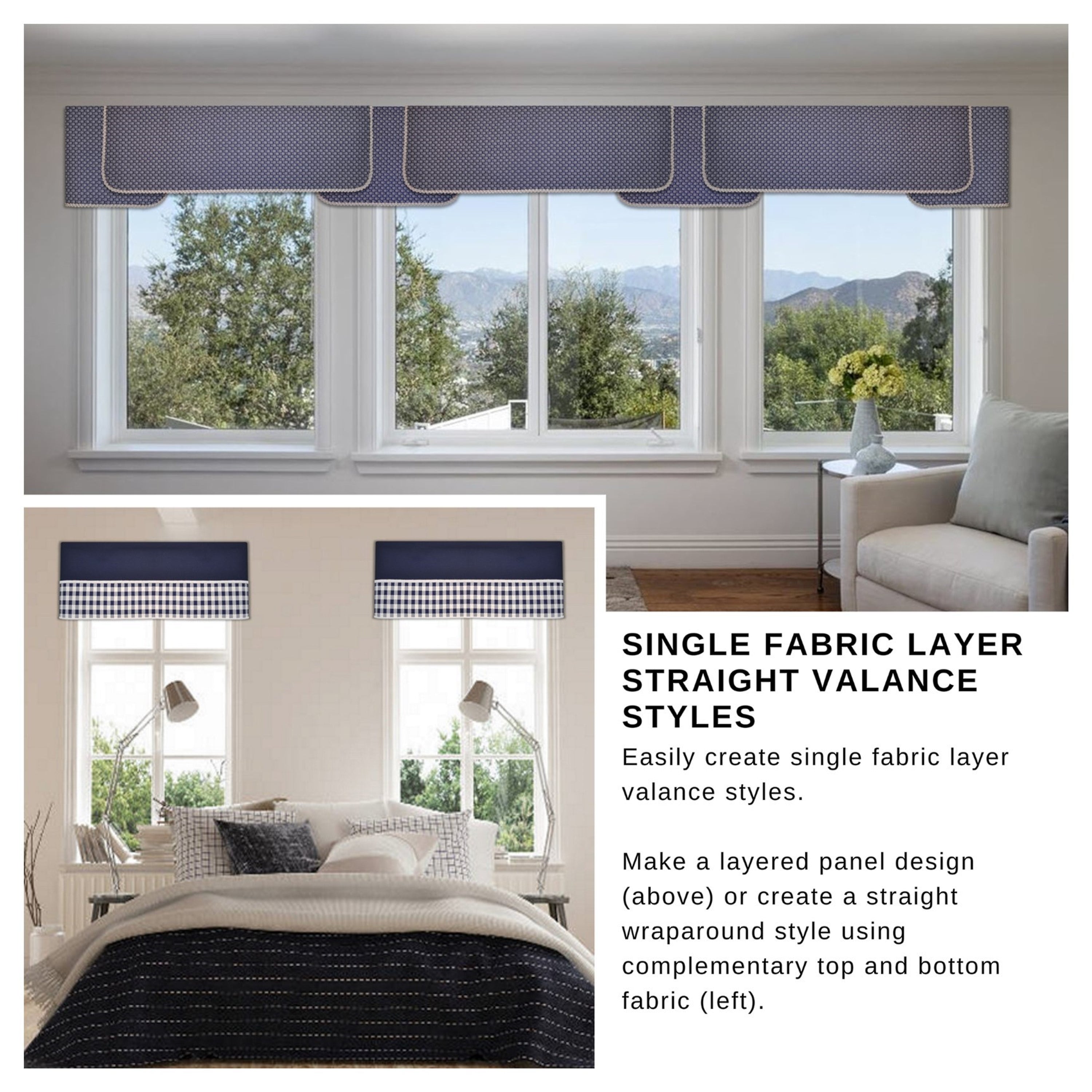 Traceable Designer No-Sew, Straight & Layered Valance Kit for DIY Home Decorating