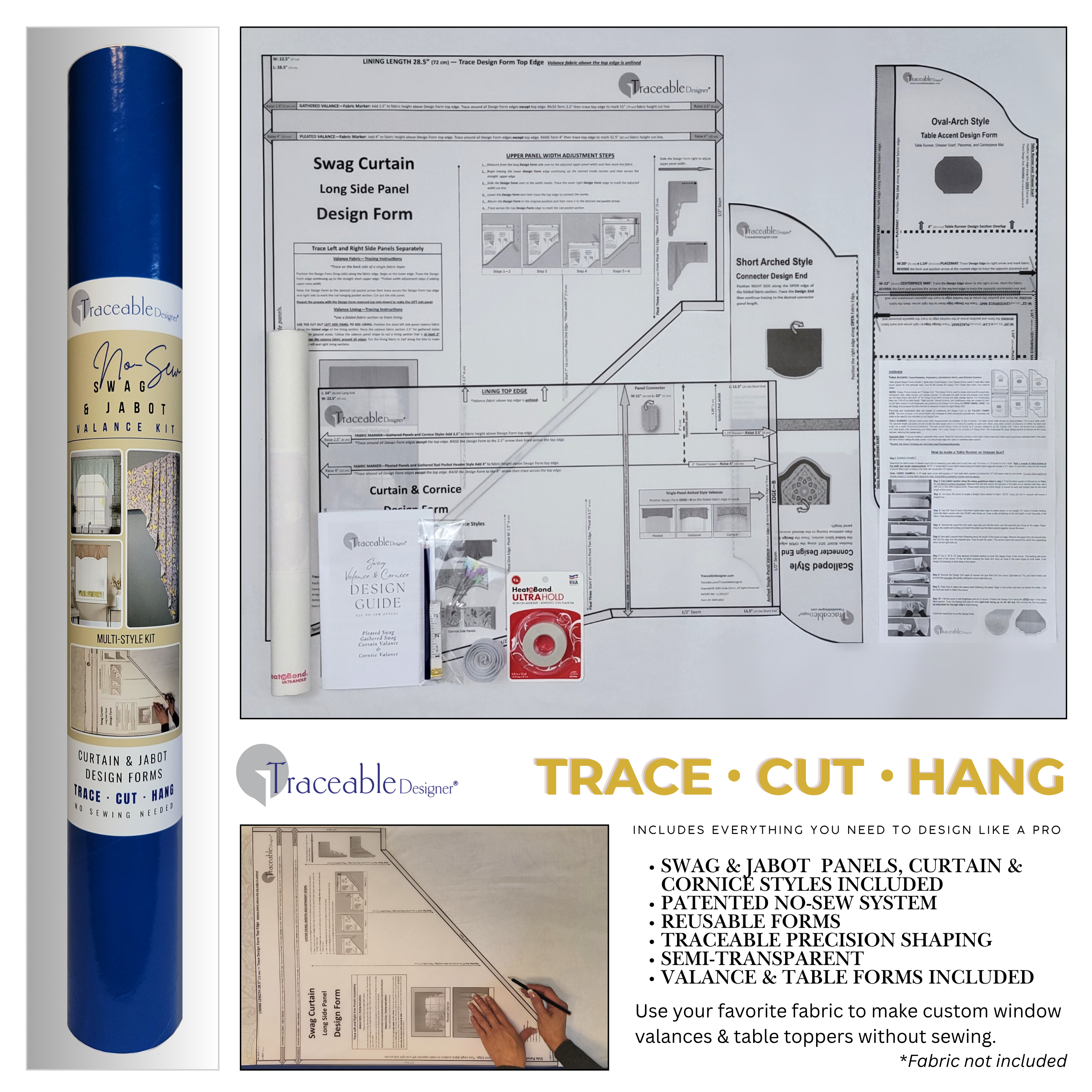 Multi-Style Swag Valance Kit, Make Custom Curtain Window Treatments Without Sewing