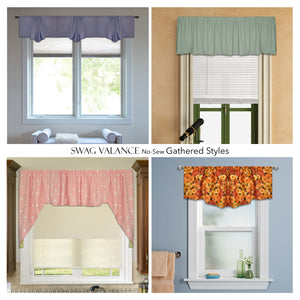 Traceable Designer DIY pleated and gathered swag valance kit includes multiple no-sew swag styles.
