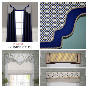 Traceable Designer No-Sew Master Decorator Kit includes scalloped, arched, and straight no-sew cornice styles.