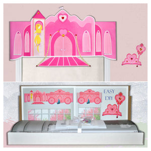 Adorable girls princess room decoration, window valance pattern kit. Princess valance kit includes castle and princess carriage styles. Follow-the-numbers to assemble and fuse designs.  Designed by Linda Schurr