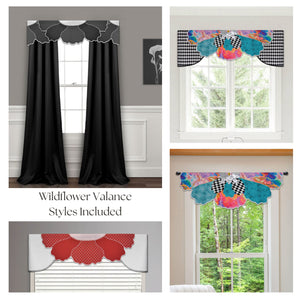 Traceable Designer no-sew swag, scarf & blossom valance kit includes tulip, wildflower & swag-scarf valance styles. No sewing or DIY experience needed!