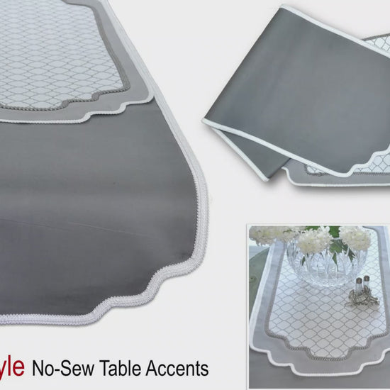 Traceable Designer DIY multi-style table decorating kit, make no-sew table runners, placemats and dresser scarves. Designed by Linda Schurr
