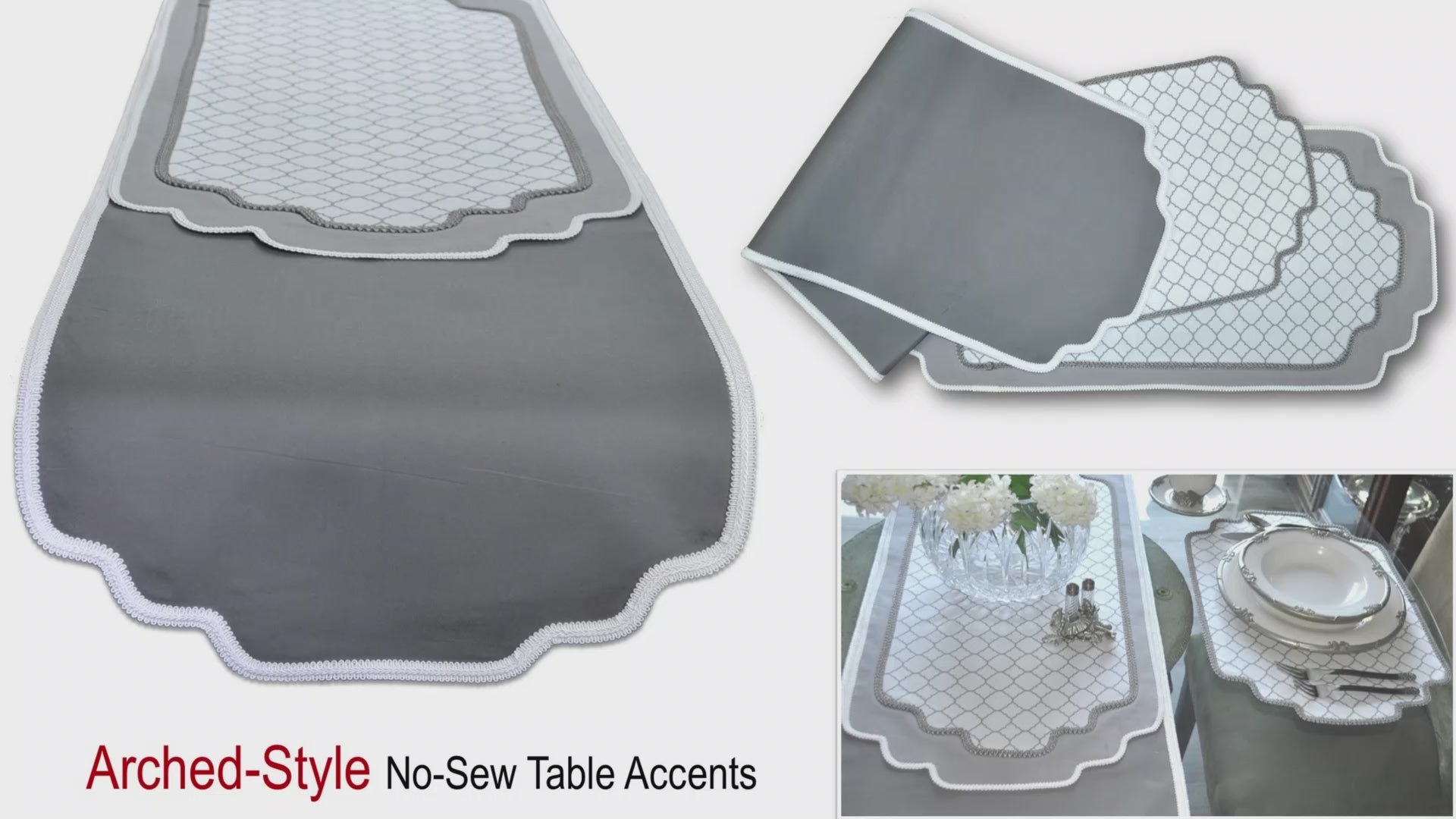 Traceable Designer DIY multi-style table decorating kit, make no-sew table runners, placemats and dresser scarves. Designed by Linda Schurr