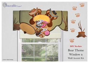 Traceable Designer children's valance, make easy no-sew teddy bear window treatments and wall accents. Designed by Linda Schurr 