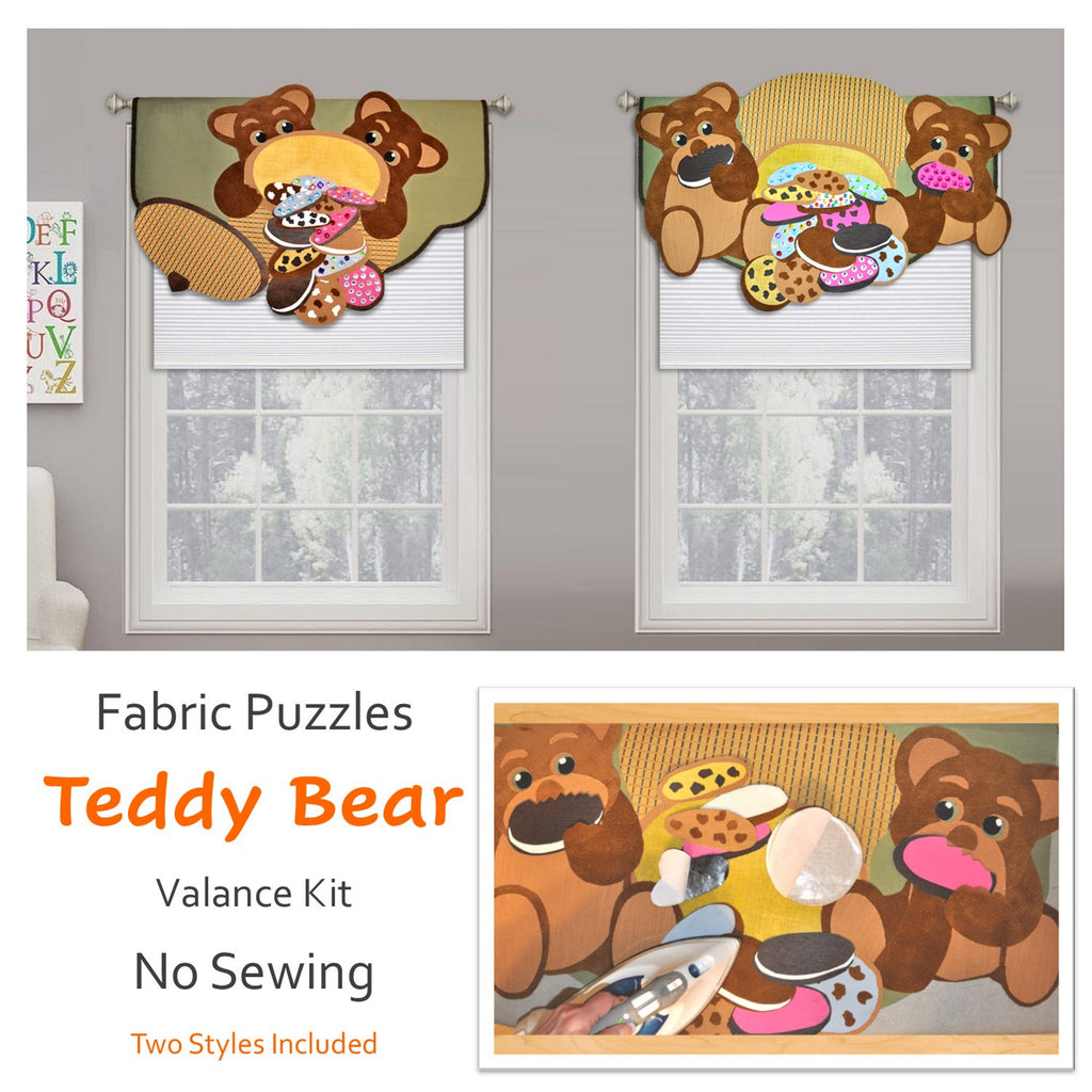 Children's teddy bear, 3D window decoration, window valance for kids bedroom or nursery, no sewing.  Designed by Linda Schurr